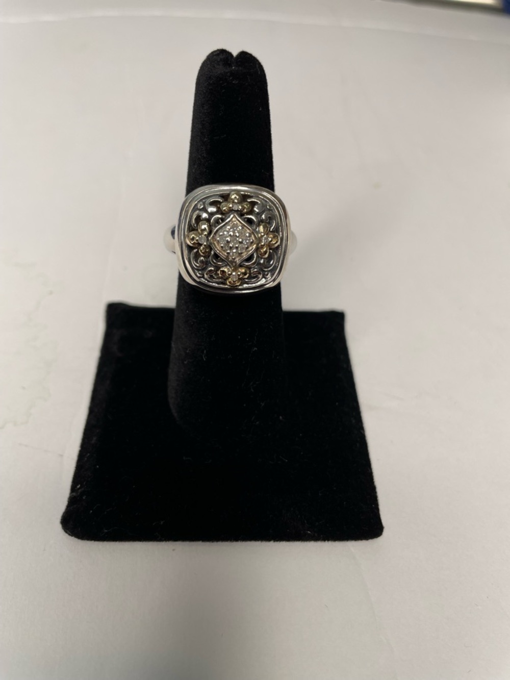Silver and 14 K Gold Two-Tone Filigree Statement Ring Size 7